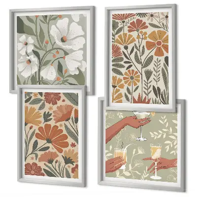 Wanddeko-Set mit Blumenmuster in Orange und Grün