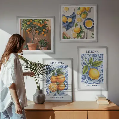 Illustrationen von Zitrusfrüchten als gerahmtes Polyptychon