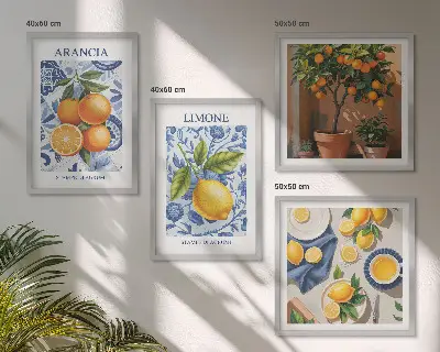 Illustrationen von Zitrusfrüchten als gerahmtes Polyptychon