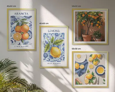 Illustrationen von Zitrusfrüchten als gerahmtes Polyptychon