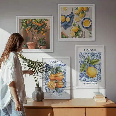 Illustrationen von Zitrusfrüchten als gerahmtes Polyptychon
