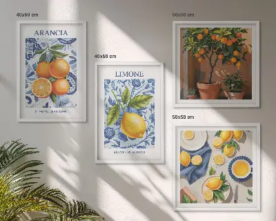 Illustrationen von Zitrusfrüchten als gerahmtes Polyptychon