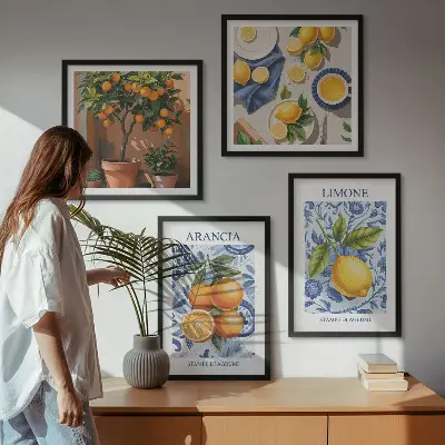Illustrationen von Zitrusfrüchten als gerahmtes Polyptychon