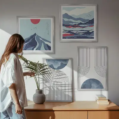 Wanddeko-Set mit abstrakten Berglandschaften