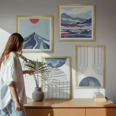 Wanddeko-Set mit abstrakten Berglandschaften