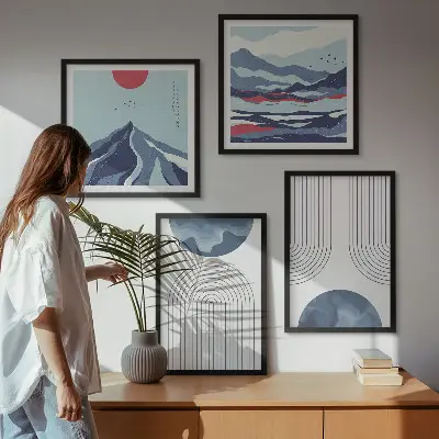 Wanddeko-Set mit abstrakten Berglandschaften