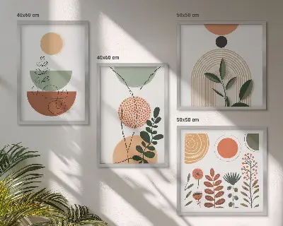 Abstrakte Pflanzenformen Wandbild als Polyptychon mit Rahmen