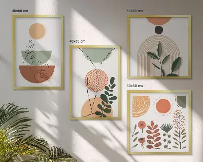 Abstrakte Pflanzenformen Wandbild als Polyptychon mit Rahmen