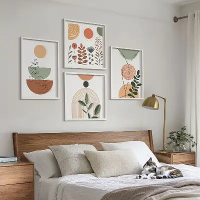 Abstrakte Pflanzenformen Wandbild als Polyptychon mit Rahmen
