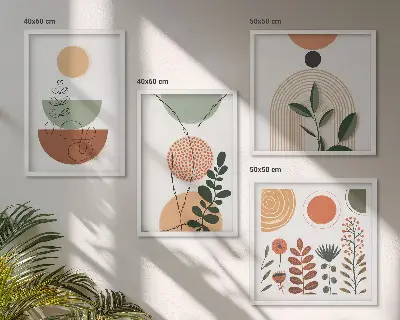 Abstrakte Pflanzenformen Wandbild als Polyptychon mit Rahmen