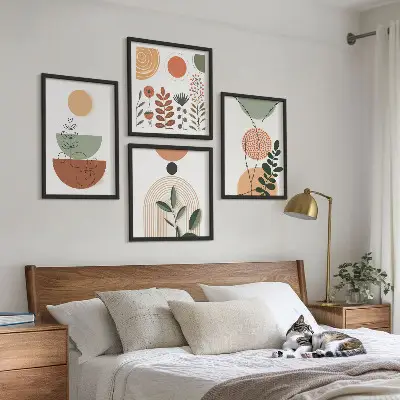 Abstrakte Pflanzenformen Wandbild als Polyptychon mit Rahmen
