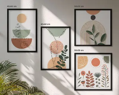 Abstrakte Pflanzenformen Wandbild als Polyptychon mit Rahmen