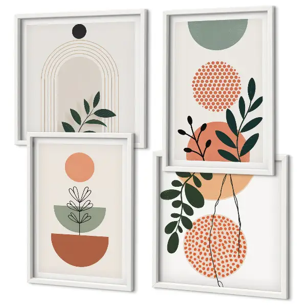 Wanddeko-Set mit modernen Pflanzenmotiven