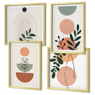 Wanddeko-Set mit modernen Pflanzenmotiven