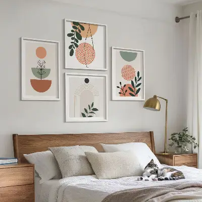Wanddeko-Set mit modernen Pflanzenmotiven