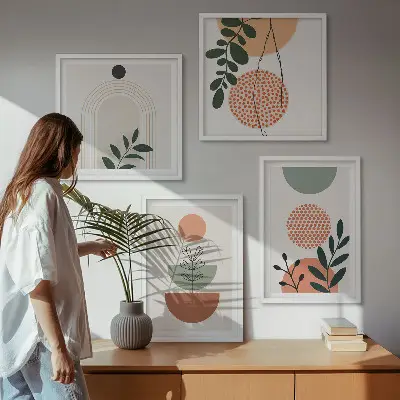 Wanddeko-Set mit modernen Pflanzenmotiven