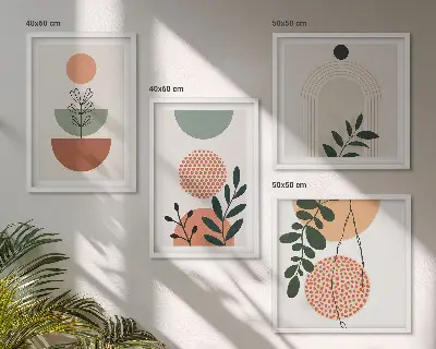 Wanddeko-Set mit modernen Pflanzenmotiven