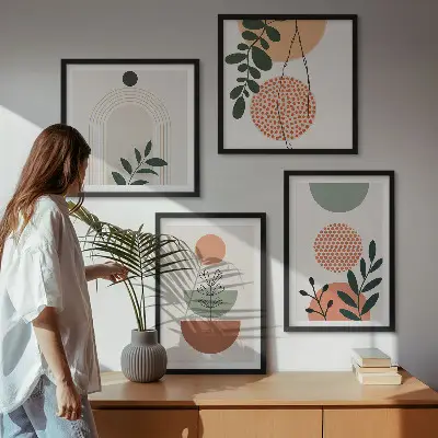 Wanddeko-Set mit modernen Pflanzenmotiven