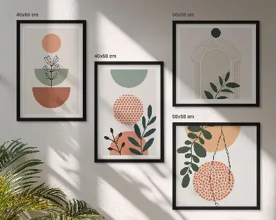 Wanddeko-Set mit modernen Pflanzenmotiven