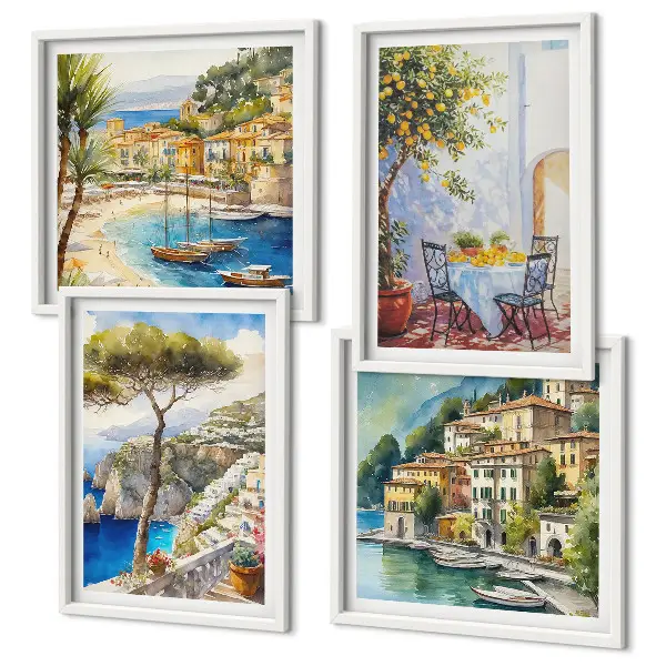 Wanddeko-Set mit italienischen Städten als Aquarell