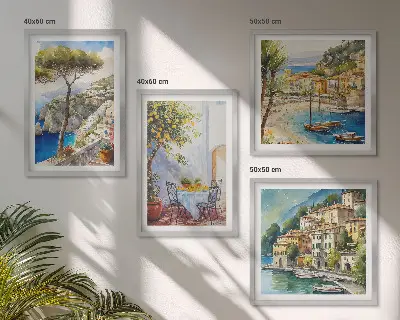 Wanddeko-Set mit italienischen Städten als Aquarell