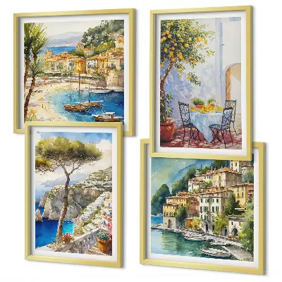 Wanddeko-Set mit italienischen Städten als Aquarell