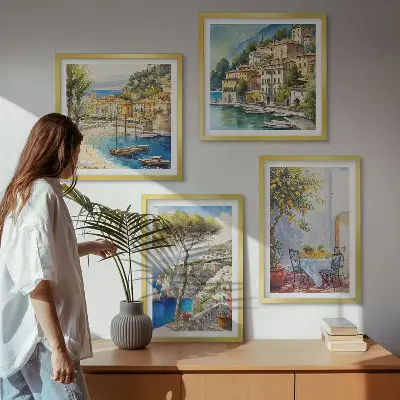 Wanddeko-Set mit italienischen Städten als Aquarell