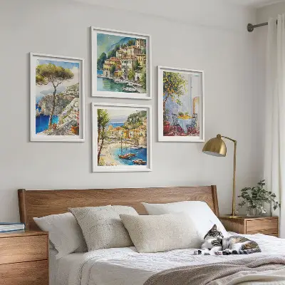 Wanddeko-Set mit italienischen Städten als Aquarell