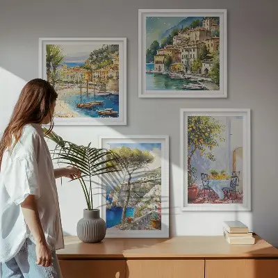 Wanddeko-Set mit italienischen Städten als Aquarell