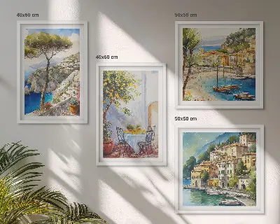 Wanddeko-Set mit italienischen Städten als Aquarell