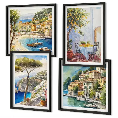 Wanddeko-Set mit italienischen Städten als Aquarell