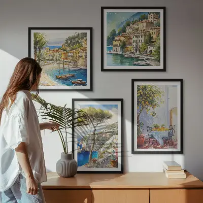 Wanddeko-Set mit italienischen Städten als Aquarell