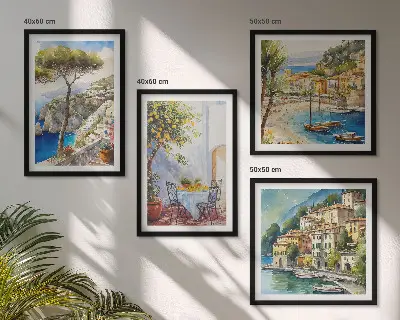 Wanddeko-Set mit italienischen Städten als Aquarell