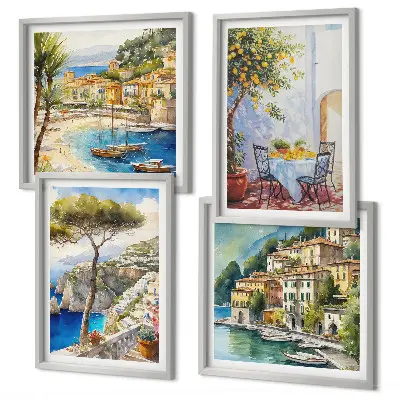 Wanddeko-Set mit italienischen Städten als Aquarell