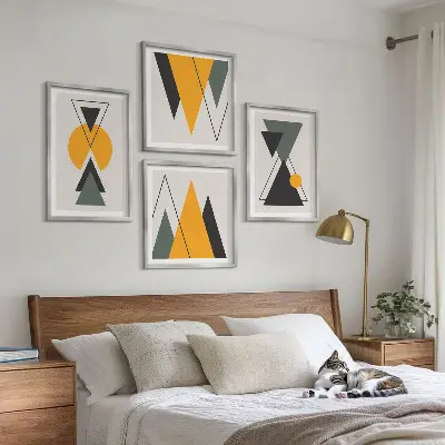 Abstrakte geometrische Formen als gerahmtes Polyptychon