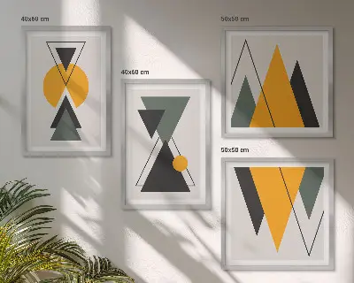 Abstrakte geometrische Formen als gerahmtes Polyptychon