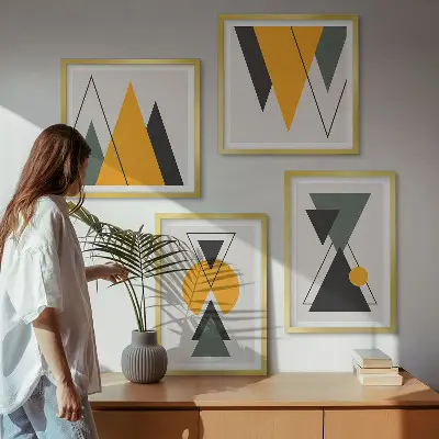 Abstrakte geometrische Formen als gerahmtes Polyptychon