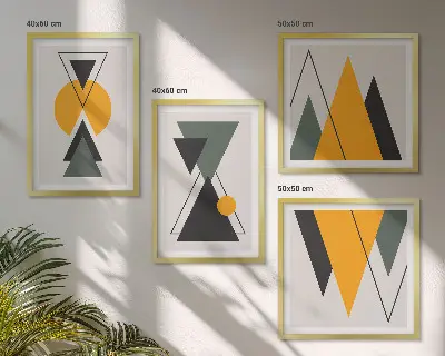 Abstrakte geometrische Formen als gerahmtes Polyptychon