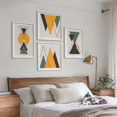 Abstrakte geometrische Formen als gerahmtes Polyptychon
