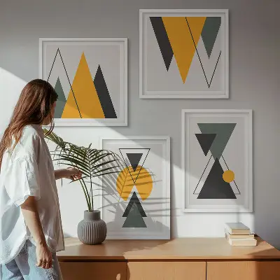 Abstrakte geometrische Formen als gerahmtes Polyptychon