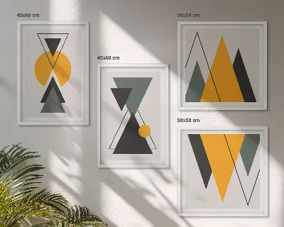 Abstrakte geometrische Formen als gerahmtes Polyptychon