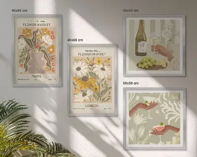 Blumenmuster aus europäischen Städten polyptychon mit rahmen