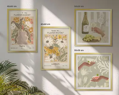 Blumenmuster aus europäischen Städten polyptychon mit rahmen