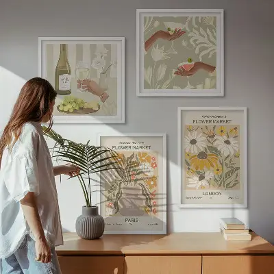 Blumenmuster aus europäischen Städten polyptychon mit rahmen
