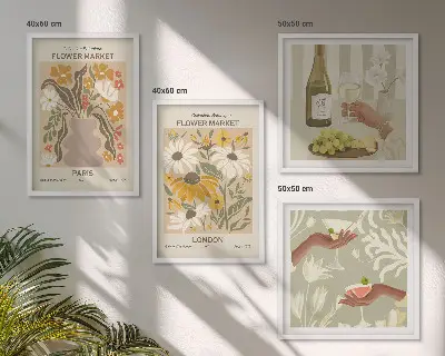 Blumenmuster aus europäischen Städten polyptychon mit rahmen