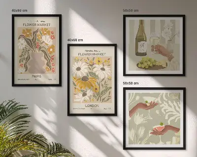 Blumenmuster aus europäischen Städten polyptychon mit rahmen