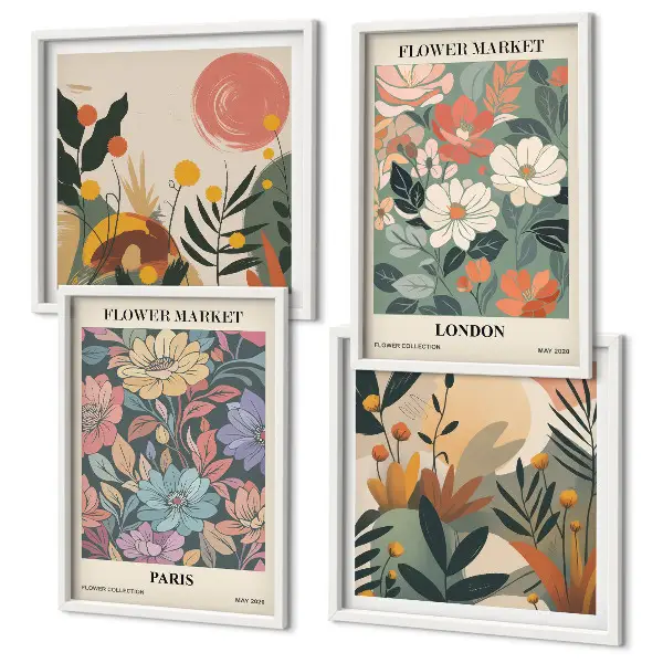 Wanddeko-Set mit Blumenmotiven aus Paris und London
