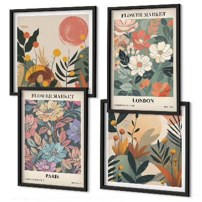 Wanddeko-set Blumenposter Paris London