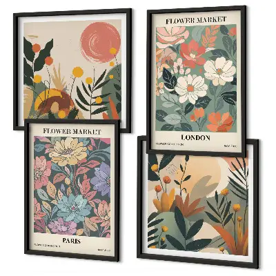 Wanddeko-Set mit Blumenmotiven aus Paris und London