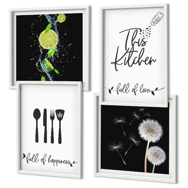 Löwenzahn Kalk Kücheninschriften als mehrteiliges Wandbild mit Rahmen